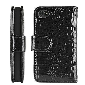 Buy Black Wallet Style Magnetic Flip Textured Crocodile Leather Case with Credit Card... now!