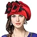VECRY Lady French Beret 100% Wool Beret Floral Dress Beanie Winter Hat (Floral-Red)