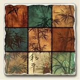 Bamboo Patchwork Blue/Brown Tumbled Stone Coaster Set