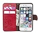iPhone 6s Plus Wallet Case,iPhone 6 Plus Wallet Case,ACO-UINT Premium Retro Embossed Flower Wallet Leather Case,Folio Book Cover Strap Case with Card Slots for iPhone 6/6s Plus[Wine red]