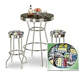 Chrome Bar Table & 2 Chrome Finish Jeff Gordon Nascar #24 Fabric Seat Barst ....