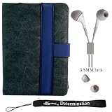 Amazon Kindle 2 Gray/Blue Faux Canvas e-Book Reader Carrying Case Cover Melrose Series + Indlues a 4-Inch Determination Hand Strap + Hi-Fi Noise-Reducing Ear Buds Earphone set