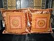 Sequin Embroidery Sari Toss Flame Orange Cushion Covers