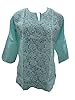 Boho Blouse Blue Tops Floral Embroidered Cotton Yoga Tunic Indian Kurta L