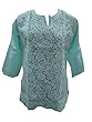 Boho Blouse Blue Tops Floral Embroidered Cotton Yoga Tunic Indian Kurta L