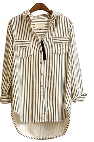 ドチィン)DaoCheng レディース 秋 長袖 ストライプ 綿 シャツ ブラウス エレガント スリム 着痩せ シャツ シンプル 無地シャツ ボタン付き スタンドカラー 通勤シャツ