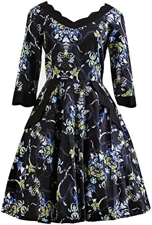 WellDressing Women's Half Sleeve Floral Print Vintage Style Rockabilly Party Dress