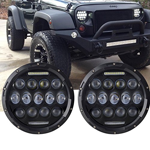 feature Turbo Pair 7 Inch Round Black Led Headlight with DRL Hi/lo Beam for Jeep Wrangler Jk Tj Harley Davidson with H4 Plug H4-h13 Adapter