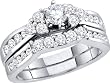 Stunning 2 Pc. 14k. White Gold 1.00 Ctw. Diamond Bridal Set Size 7