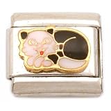 Enamel Sleeping Cat Italian Charm Stainless Steel 9mm