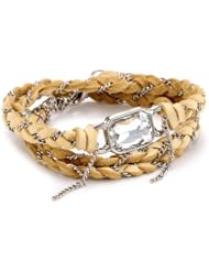 Ettika "Leather" Crystal Baguette Leather and Chain Wrap Bracelet