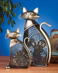 7" Hand Sculpted Feline Cat Mini Table Top Figure Fan