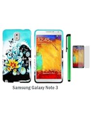 Single Detail Page Misc: Butterfly Yellow Lily Flower Blue Splash Premium Pretty Design Protector Hard Cover Case For Samsung Galaxy Note 3 / Note III + Screen Protector Film + 1 of New Metal Stylus Touch Screen Pen - WAM Samsung Galaxy Note 3 / Note III