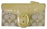 COACH BLEEKER KHAKI/CAMEL SIGNATURE PATENT WALLET & CHECKBOOK