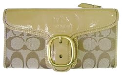 COACH BLEEKER KHAKI/CAMEL SIGNATURE PATENT WALLET & CHECKBOOK