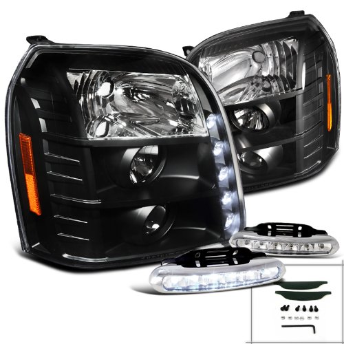 Yukon XL Denali Black Projector Headlights+Driving LED Fog Lamps