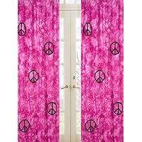 Pink Groovy Peace Sign Tie Dye Window Treatment Panels - Set of 2