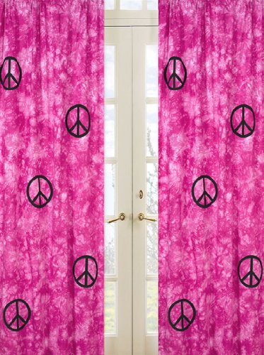 Pink Groovy Peace Sign Tie Dye Window Treatment Panels - Set of 2
