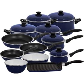 Magefesa Provence Blue Gloss Enamel On Steel 16 and 2 Piece, Cookware Set