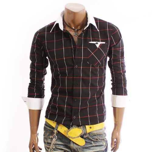 Mens Casual Button Down Plaid Slim Dress Shirts 