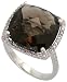 14k White Gold 5/8 (16mm) wide Ring, w/ 0.23 Carat Brilliant Cut Diamonds & 10.76 Carats 14mm Cushion Cut Smoky Topaz Stone