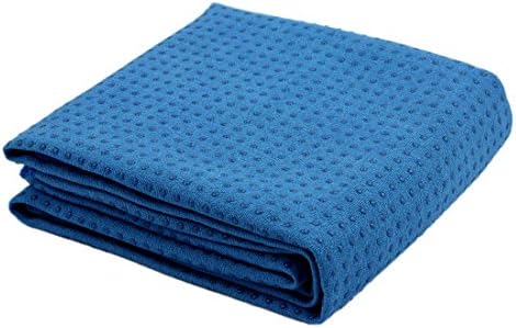 Yoga Era Premium Yoga Towel, Mat Size Non-slip, Super Absorbent. Thrive on Wellness Premium Towel Mat - 72"x25" Extra Long/wide, Safe Washable Microfiber Surface Above Superior Silicon Silicone Gel Granul Dots with Best Grip for Hot Yoga, Pilates or High Sweat Exercise, Free of Pvc, Non-toxic, Travel Friendly (Blue)