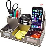 Victor&reg; Wood Desk Organizer with Smart Phone Holder, Classic Silver