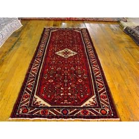 4'0 x 10'8 Red Persian Hand Knotted Wool Hossainabad Runner Rug