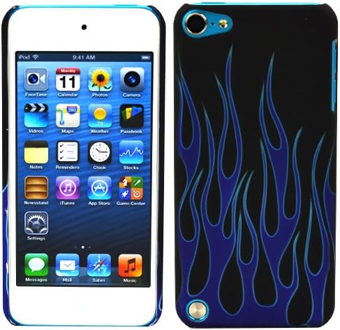 MINITURTLE, Rubberized Graphic Image Design Clip On Media Player Accessory Case Cover Protector and Screen Protector Film for Apple iPod Touch 5 5th Generation (Black Blue Flame)