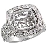 14k White Gold Semi-Mount Square-shaped Diamond Ring, w/ 3.00 Carats Brilliant Cut Diamonds, 3/4 (19mm) wide