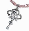 Fleur-de-lis Silver Natural Seed Pearl Pendant w. Lavender Double Strand Cultured Pearl Necklace - Dahlia Vintage Collection