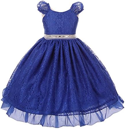Big Girls Royal Blue Glitter Rhinestone Trim Lace Junior Bridesmaid Dress 8