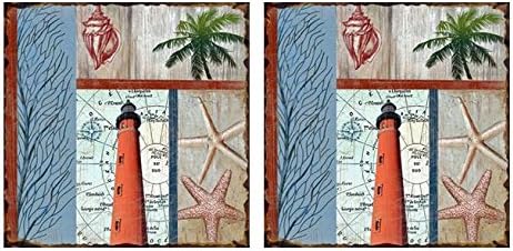 Devali (2) 10" Heavy Duty Metal Ponce Inlet Lighthouse Pictures | Nautical Home Office Wall Decor | Black Friday Christmas Gift