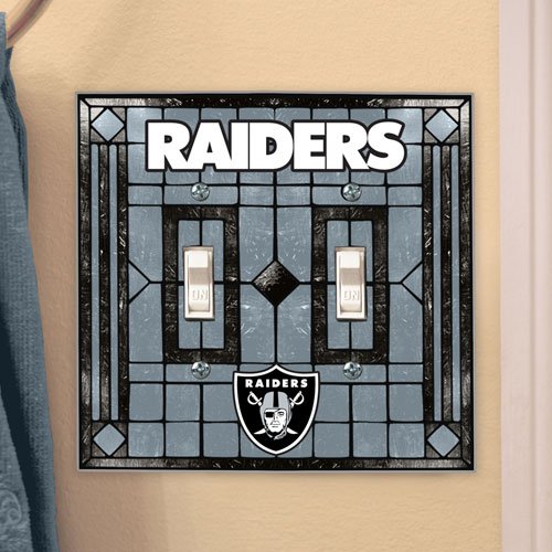 Oakland Raiders NFL Art Glass Double Switch Plate Cover