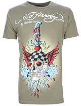 Ed Hardy Mens T-Shirt Racing Skull Olive