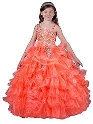 Girls One Shoulder  Lace Beaded Sequined  Floor Length Organza  Ball Gown Pageant Dress/Prom Dress/Party Dress  With Ruffles