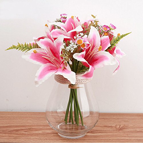 Meiliy 13'' Silk Artificial Calla Lily Flower Bouquet for Home Wedding Office Party Decoration,Pink