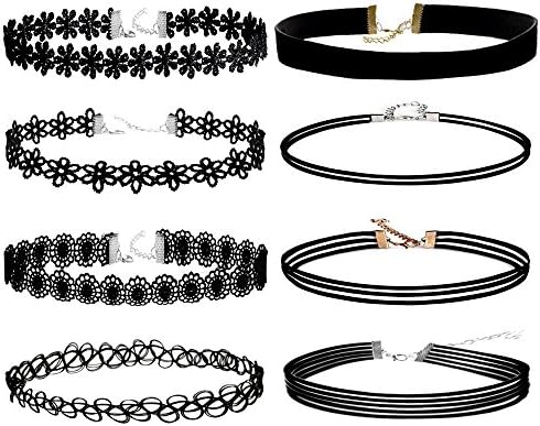 8 pcs Choker Necklace, Fashion Stretch Velvet Classic Jewelry Gothic Tattoo Lace Choker