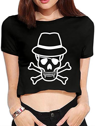 Just Chill Out Women's Vampire Skull Crossbones Bare Midriff Casual T-Shirt Blouse Black