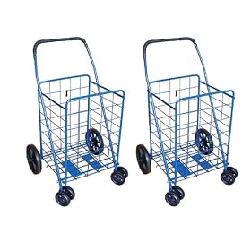 2 Jumbo Heavy Duty Folding Shopping Blue Swivel Carts