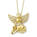 Sterling Silver Gold-plated CZ 18 Inch Angel Necklace