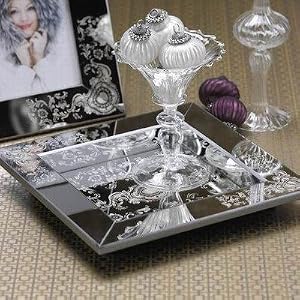 Golden Treasures Argent Square Mirrored Tray in Silver