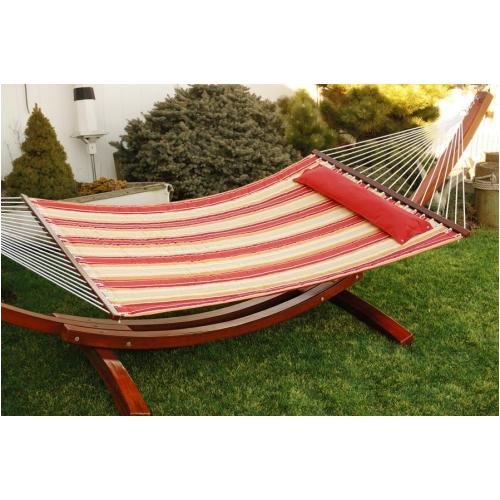 Bliss Hammocks Classic Poly Quilted Hammock With Pillow - Red Stripe