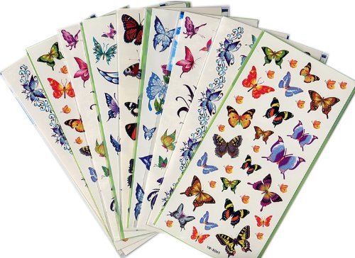 6 Packs Butterflies Temporary Tattoo Flash with Glitter