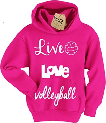 Live love volleyball hoodie girls sweat shirt (pink, large)