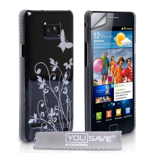 Neues Qualität Schwarz Und Silber Schmetterling Blumen Muster Harte Rückseite Hybride Schutzhülle Für Samsung Galaxy S2 I9100 Mit Frei Displayschutz Von Yousave
