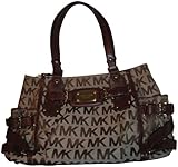 Michael Kors Purse Handbag Large Shoulder Satchel RTW Jacquard Satchel Beige/Ebony/Teak
