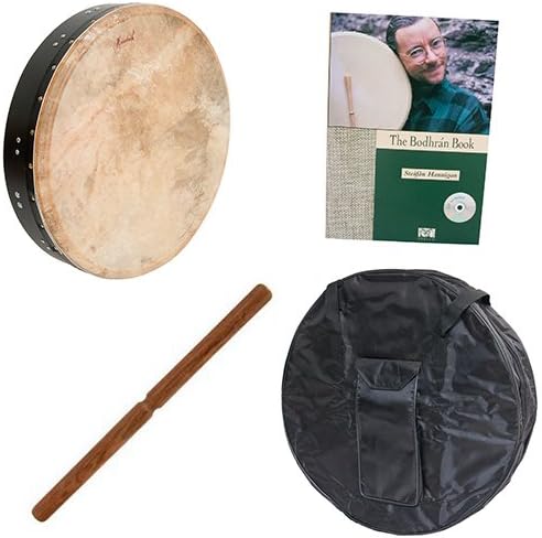 Roosebeck Tunable Mulberry Bodhrán T-Bar 18-by-3.5-Inch - Black Deluxe Package w/Gig Bag, Tipper &amp; Bodhran Instruction Book &amp; CD