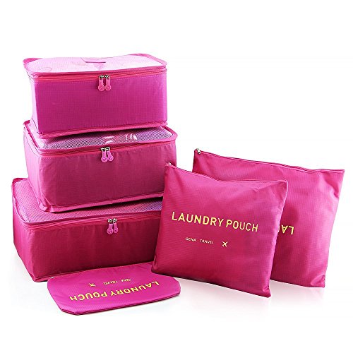 Bfun Luggage Packing Organizers Cubes Nylon Laundry Pouch 3 Cubes 3 Pouches Best Travel Accessories in Pack Pockets Ultra-thin