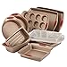 Rachael Ray Cucina Nonstick Bakeware 10-Piece Set, Latte Brown with Cranberry Red Handle Grips